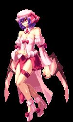 Rule 34 | 1girl, female focus, full body, hat, lowres, aged up, pixel art, remilia scarlet, short hair, solo, standing, touhou, transparent background, wings, yoshimoto (dear life)