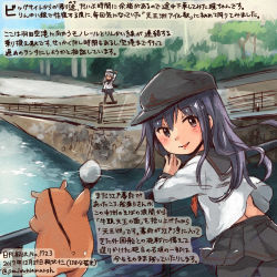 Rule 34 | 2girls, admiral (kancolle), akatsuki (kancolle), animal, black hat, black skirt, breasts, colored pencil (medium), commentary request, dated, flat cap, hair between eyes, hamster, hat, hibiki (kancolle), kantai collection, kirisawa juuzou, large breasts, long hair, multiple girls, non-human admiral (kancolle), numbered, pantyhose, pleated skirt, purple eyes, purple hair, remodel (kantai collection), school uniform, serafuku, silver hair, skirt, smile, traditional media, translation request, twitter username, verniy (kancolle)
