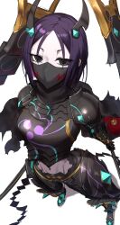 Rule 34 | 1girl, absurdres, armor, black eyes, breasts, fate/grand order, fate (series), highres, japanese armor, katana, looking at viewer, mask, minamoto no raikou (fate), mouth mask, navel, parted bangs, purple hair, shiroshisu, short hair, small breasts, solo, sword, ushi gozen (avenger) (fate), ushi gozen (avenger) (second ascension) (fate), ushi gozen (fate), ushi gozen (fate/samurai remnant), weapon