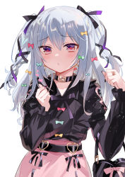 Rule 34 | 1boy, blush, choker, commentary request, earrings, hair between eyes, heart, heart earrings, highres, inuyama tamaki, jewelry, long hair, long sleeves, looking at viewer, noripro, pout, simple background, solo, trap, tyuraba, upper body, virtual youtuber, white background