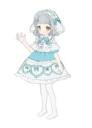 Rule 34 | 1girl, animal ears, blue bow, blue dress, blue hairband, blush, bow, brown eyes, chitosezaka suzu, closed mouth, commentary request, dress, fake animal ears, frilled dress, frills, full body, grey hair, hair ornament, hairband, hand up, highres, looking at viewer, no shoes, original, pantyhose, plaid, plaid dress, plaid hairband, plaid sleeves, puffy short sleeves, puffy sleeves, rabbit ears, ribbon-trimmed hairband, short sleeves, simple background, sleeveless, sleeveless dress, smile, solo, standing, white background, white pantyhose, x hair ornament