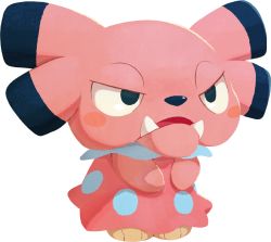 Rule 34 | artist request, black eyes, blush, blush stickers, creatures (company), fangs, full body, game freak, gen 2 pokemon, half-closed eyes, nintendo, no humans, official art, open mouth, pokemon, pokemon (creature), pokemon cafe remix, simple background, snubbull, solo, standing, transparent background