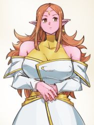Rule 34 | 1girl, bare shoulders, breasts, brown eyes, chronoa, closed mouth, colored skin, dragon ball, dragon ball heroes, dragon ball xenoverse, dragon ball z dokkan battle, earrings, grey background, jewelry, kemachiku, large breasts, long hair, long sleeves, aged up, orange hair, pink skin, potara earrings, simple background, solo, supreme kai of time