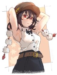 Rule 34 | 1girl, armpits, arms up, artist request, black hair, flat cap, hat, red eyes, shameimaru aya, source request, tagme, touhou