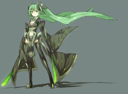 Rule 34 | 1girl, alternate costume, aqua hair, armor, bad id, bad pixiv id, boots, dual wielding, ganesagi, greaves, green eyes, hatsune miku, highres, holding, long hair, navel, simple background, solo, sword, thigh boots, thighhighs, twintails, very long hair, vocaloid, weapon, zettai ryouiki