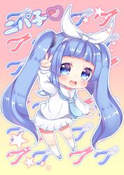 Rule 34 | 1girl, blue eyes, blue hair, chibi, highres, long hair, looking at viewer, mascot, matching hair/eyes, natsume asato, nipako, open mouth, shirt, smile, solo, twintails, ultimate nipper