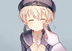 Rule 34 | 10s, 1girl, admiral (kancolle), bad id, bad twitter id, beret, blonde hair, cheek poking, clothes writing, closed eyes, gloves, hat, kantai collection, md5 mismatch, poking, pov, resized, sailor collar, sailor hat, shigaraki (strobe blue), short hair, solo focus, white gloves, z1 leberecht maass (kancolle)