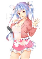Rule 34 | 10s, 1girl, :d, alternate costume, bag, blazer, blouse, blue hair, blunt bangs, breasts, byte (allbyte), cleavage, collarbone, hair ribbon, highres, i-19 (kancolle), jacket, kantai collection, large breasts, long hair, long sleeves, looking at viewer, open mouth, red eyes, ribbon, shirt, shoulder bag, smile, solo, torpedo, twintails, waving