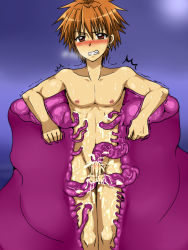 Rule 34 | 00s, 1boy, a baba, blush, brown hair, cum, doumoto kaito, drooling, male focus, mermaid melody pichi pichi pitch, monster, muscular, nipples, nude, penis, restrained, saliva, short hair, slime, steam, tentacles, tentacles on male, testicles