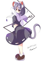 Rule 34 | 1girl, animal ears, artist name, capelet, dated, dowsing rod, grey hair, highres, jewelry, miton (turuyasann), mouse ears, mouse tail, nazrin, pendant, red eyes, short hair, solo, tail, touhou