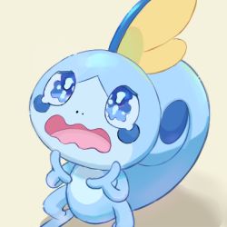 Rule 34 | blue eyes, commentary request, creatures (company), game freak, gen 8 pokemon, hands up, looking up, lowres, mitama (mokochiko), nintendo, no humans, open mouth, pokemon, pokemon (creature), sobble, solo, tongue, watery eyes, wavy mouth