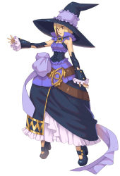 Rule 34 | 1girl, belt, blonde hair, bow, brown eyes, corset, detached sleeves, dress, dress bow, elementalist (wild arms xf), expressionless, frills, full body, hat, highres, official art, ribbon, sasaki tomomi, shoes, short hair, solo, white background, wild arms, wild arms xf, witch hat