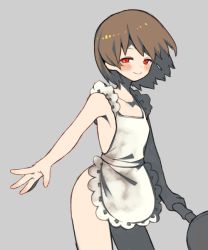 Rule 34 | 1other, androgynous, apron, bad id, bad pixiv id, brown hair, chara (undertale), closed mouth, commentary request, looking at viewer, naked apron, oshiruko (tsume), red eyes, simple background, smile, solo, undertale