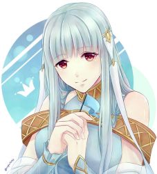 Rule 34 | 1girl, bare shoulders, blue hair, cape, dress, fire emblem, fire emblem: the blazing blade, fire emblem heroes, flag, hair ornament, kazame, long hair, looking at viewer, ninian, nintendo, red eyes, smile, solo
