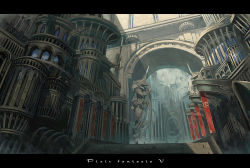 Rule 34 | armor, bad id, bad pixiv id, banner, city, fortress, hallway, letterboxed, pixiv fantasia, pixiv fantasia 5, reflection, rounin (amuza), scenery, stairs, statue