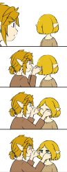 Rule 34 | 1boy, 1girl, 4koma, blonde hair, blush, closed eyes, comic, hair over face, highres, link, looking at another, nintendo, pointy ears, princess zelda, short hair, silent comic, simple background, the legend of zelda, the legend of zelda: breath of the wild, the legend of zelda: tears of the kingdom, upper body, usushira, white background