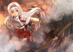 Rule 34 | 10s, 1girl, aircraft, airplane, blurry, bow (weapon), depth of field, gamyuu (gamyu), ginger (syoga), hairband, japanese clothes, kantai collection, long hair, shoukaku (kancolle), shoukaku kai ni (kancolle), silver hair, solo, weapon