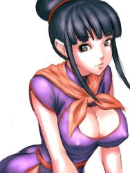 Rule 34 | 1girl, ascot, black eyes, black hair, breasts, chi-chi (dragon ball), cleavage, cleavage cutout, clothing cutout, dragon ball, dragonball z, covered erect nipples, fumio (rsqkr), hair bun, hime cut, large breasts, solo