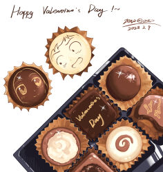 Rule 34 | absurdres, box, box of chocolates, chocolate, dated, food focus, happy valentine, highres, karakai jouzu no takagi-san, nishikata, no humans, takagi-san, valentine, white background, zeroorez