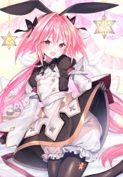 Rule 34 | 1boy, absurdres, astolfo (fate), astolfo (saber) (fate), astolfo (saber) (third ascension) (fate), black bow, black gloves, black pantyhose, black ribbon, blush, bow, bowtie, fate/grand order, fate (series), gloves, hair between eyes, hair bow, hair intakes, hair ribbon, highres, long hair, long sleeves, looking at viewer, male focus, multicolored hair, pantyhose, pink hair, red eyes, ribbon, smile, solo, streaked hair, suzuho hotaru, third-party source, trap, twintails, white hair