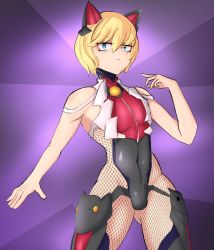 Rule 34 | 1boy, androgynous, animal ears, artist request, bare shoulders, black leotard, blonde hair, bodysuit, bulge, cat ears, disgust, fake animal ears, gloves, highres, homare nao, leotard, looking at viewer, revealing clothes, serious, shiny clothes, short hair, solo, tail, taimanin (series), taimanin rpgx, trap