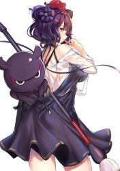 Rule 34 | 1girl, black dress, blush, breasts, calligraphy brush, closed mouth, cowboy shot, dress, fate/grand order, fate (series), from side, hair bun, hair ornament, hairpin, holding, holding paintbrush, katsushika hokusai (fate), large breasts, looking at viewer, looking to the side, octopus, paintbrush, profile, see-through, single hair bun, smile, spider apple, tokitarou (fate)