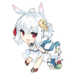 Rule 34 | 2girls, :d, ahoge, animal ears, arm behind back, artist request, blue bow, blue bowtie, blue choker, blue dress, blush, bow, bowtie, bracelet, brown footwear, chibi, choker, coconut cup, crossover, djmax, dress, drinking straw, fairy (girls&#039; frontline), flower, flower request, full body, girls&#039; frontline, hair between eyes, hair flower, hair ornament, hand on own arm, jewelry, looking at viewer, multiple girls, official art, open mouth, rabbit ears, rabbit tail, red eyes, red flower, sandals, short hair, simple background, slit pupils, smile, standing, standing on one leg, suee, tail, teeth, third-party source, transparent background, upper teeth only, white dress, white flower, white hair, yellow flower, | |