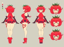 Rule 34 | &gt; &lt;, ass, boots, breasts, concept art, dress, elbow gloves, food, gloves, high heel boots, high heels, highres, iroyopon, legs, plant hair, red dress, red hair, red heels, short dress, short hair, thighs, tomato, tomato-chan, vegetable