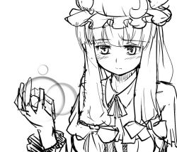 Rule 34 | 1girl, blush, bow, female focus, gift, greyscale, hair bow, hat, ket-c, long hair, monochrome, patchouli knowledge, solo, touhou, upper body