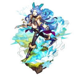 Rule 34 | 1boy, animal ears, blue eyes, blue hair, dagger, dragalia lost, fang, full body, grass, ice, ice crystal, ice skates, ice skating, knife, looking at viewer, male focus, non-web source, official art, one eye closed, orsem, rabbit ears, saitou naoki, skates, skating, snowflakes, solo, star (symbol), tail, trail, transparent background, weapon