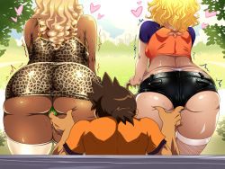 Rule 34 | 1boy, 2girls, age difference, animal print, ass, ass grab, bench, blonde hair, boots, cameltoe, curvy, dark skin, dress, fingering, fishnets, free style, from behind, g-string, ganguro, heart, huge ass, leopard print, leopard skin, lipstick, long hair, makeup, mature female, midriff, multiple girls, mutual masturbation, original, outdoors, panties, park, partially visible vulva, plump, pussy, shiny skin, short shorts, shorts, standing, stroller, sweat, take your pick, thick thighs, thighhighs, thighs, thong, trembling, underwear, upskirt, whale tail (clothing), wide hips