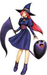 Rule 34 | 1girl, atlus, boots, full body, gouketsuji ichizoku, groove on fight, hat, kuroma, lowres, murata range, official art, otogiri remi, purple hair, simple background, skirt, solo, witch, witch hat