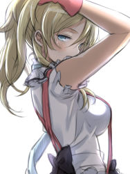 Rule 34 | 10s, 1girl, arms up, artist request, ayase eli, blonde hair, blue eyes, breasts, gloves, long hair, looking at viewer, love live!, love live! school idol project, ponytail, solo, wallpaper, white background