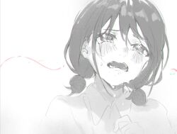 Rule 34 | 1girl, collared shirt, commentary, crying, crying with eyes open, girls band cry, greyscale, iseri nina, monochrome, open mouth, shirt, short twintails, solo, spot color, tears, twintails, upper body, yumuto (spring1786)