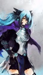Rule 34 | 10s, 1girl, armor, armored dress, bad id, bad pixiv id, blue hair, cape, cardfight!! vanguard, darkness maiden macha, ren (pixiv), skirt, solo, twintails, yellow eyes