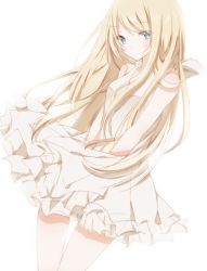 Rule 34 | 1girl, bad id, bad pixiv id, blonde hair, blue eyes, dress, hiro (hirohiro31), long hair, looking at viewer, original, simple background, sketch, solo, white background, white dress, wind