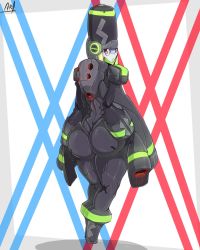 Rule 34 | ass, ass focus, ass grab, background-color, dark-skinned female, dark skin, darling in the franxx, genista (darling in the franxx), highres, looking back, mecha, pink eyes, robot, robot girl, tagme