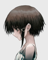Rule 34 | 1girl, bags under eyes, black hair, closed mouth, expressionless, female focus, from side, hair ornament, highres, iwakura lain, portrait, profile, serial experiments lain, simple background, single sidelock, solo, torichikushou, white background, x hair ornament