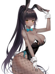 Rule 34 | 1girl, absurdres, adjusting clothes, adjusting headwear, animal ears, ass, black hair, black leotard, blue archive, bow, bowtie, breasts, churi (oxxchurixxo), cleavage cutout, clothing cutout, collar, dark-skinned female, dark skin, detached collar, fake animal ears, fishnet pantyhose, fishnets, gloves, hairband, highres, karin (blue archive), karin (bunny) (blue archive), large breasts, leotard, looking at viewer, number tattoo, pantyhose, playboy bunny, ponytail, rabbit ears, rabbit tail, shoulder tattoo, solo, tail, tattoo, thighs, traditional bowtie, white gloves, yellow eyes