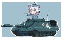 Rule 34 | 1girl, amx-50 foch, amx50 (personification), animal ears, artist request, breasts, caterpillar tracks, gun, highres, machine gun, military, military vehicle, motor vehicle, personification, short hair, silver hair, solo, tank, tank destroyer, turretless tank, weapon, world of tanks