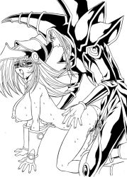 Rule 34 | 1boy, 1girl, all fours, anus, bar censor, bent over, blush, boots, breasts, censored, choker, dark magician, dark magician girl, doggystyle, duel monster, female pubic hair, greyscale, hat, hetero, hige ani, large breasts, long hair, monochrome, nipples, penis, pubic hair, pussy juice, saliva, sex, sex from behind, sweat, vaginal, yu-gi-oh!, yu-gi-oh! duel monsters