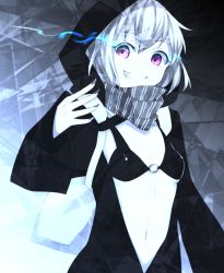 Rule 34 | 10s, 1girl, abyssal ship, bad id, bad pixiv id, glowing, glowing eyes, grin, he92, hood, jacket, kantai collection, purple eyes, re-class battleship, short hair, silver hair, smile