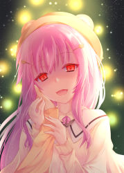 Rule 34 | 1girl, :d, bear hat, blush, empty eyes, hair between eyes, hand grab, hand on another&#039;s cheek, hand on another&#039;s face, head tilt, highres, himekuma ribon, konsoramoon, long hair, looking at viewer, open mouth, pink hair, pov, pov hands, re:act, red eyes, shaded face, smile, solo focus, symbol-shaped pupils, upper body, virtual youtuber, yandere