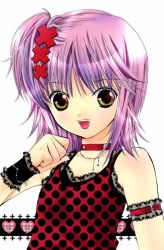 Rule 34 | 1girl, cross hair ornament, hair ornament, happy, hinamori amu, jewelry, lace, necklace, official art, peach-pit, pink hair, polka dot, scan, shugo chara!, solo, tank top, yellow eyes