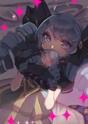 Rule 34 | + +, 1girl, ahoge, black gloves, blue eyes, blue hair, blurry, blurry background, bow, character doll, depth of field, doll, drill hair, dual persona, gloves, gwen (league of legends), hair bow, highres, holding, holding doll, league of legends, looking at viewer, lying, solo, star (symbol), tarou (natyou)