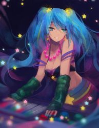 Rule 34 | 1girl, :d, arcade sona, arm warmers, bare shoulders, blue eyes, blue hair, blue nails, collarbone, earrings, highres, jewelry, league of legends, long hair, looking at viewer, lyiet, matching hair/eyes, nail polish, necklace, open mouth, pearl necklace, smile, solo, sona (league of legends), star (symbol), star earrings, teeth, twintails, very long hair
