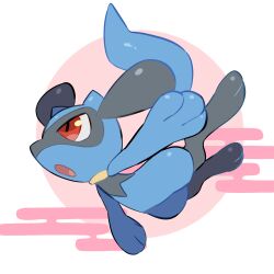 Rule 34 | background request, black fur, blue fur, blue tail, creatures (company), game freak, gen 4 pokemon, highres, nintendo, no humans, nullma, open mouth, pokemon, pokemon (creature), red eyes, riolu, solo, two-tone fur