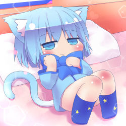 Rule 34 | 1girl, animal ears, ao (butterfly cat), bad id, bad pixiv id, blue eyes, blue hair, blush, bow, butterfly cat, cat ears, cat tail, chibi, highres, looking at viewer, matching hair/eyes, oneb (daidokoro), solo, sound voltex, star (symbol), tail