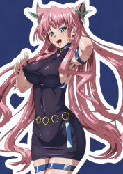 Rule 34 | 1girl, armpits, blush, breasts, covered erect nipples, covered navel, green eyes, highres, large breasts, long hair, looking at viewer, maria cadenzavna eve, open mouth, pink hair, senki zesshou symphogear, smile, solo, tappa (esperanza)
