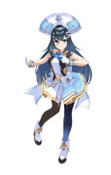 Rule 34 | 1girl, alternate costume, biqi gu qi ku bi, blue eyes, blue hair, blue headwear, card, clothing cutout, corrupted metadata, gloves, hairband, halterneck, high heels, highres, holding, holding card, hololive, hololive china, idol clothes, looking to the side, monocle, navel, navel cutout, rosalyn (hololive), single leg pantyhose, single thighhigh, skirt, smile, smug, solo, thighhighs, v-shaped eyebrows, virtual youtuber, white footwear, white gloves, white hairband, white skirt, wrist cuffs